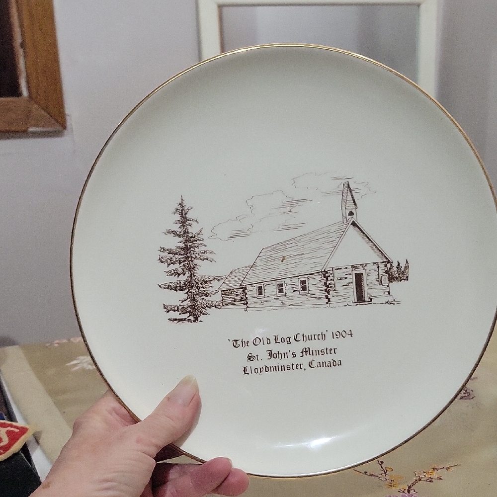 Vintage Lloydminster~Log Church Illustration Souvenier Plate~22 K